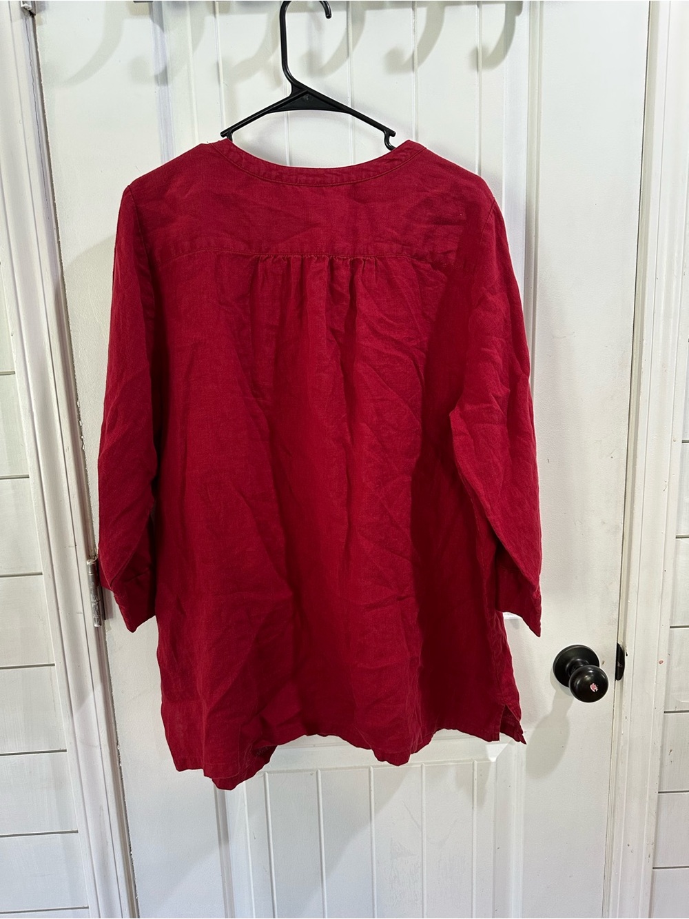 Lands' End Red Embroidered V-Neck linen Tunic - Picture 4 of 4